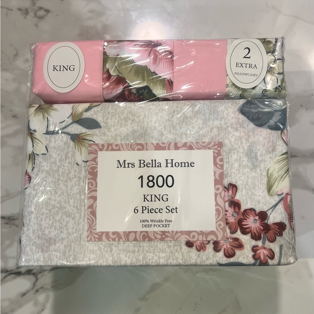 Pink Floral King Sheet Set